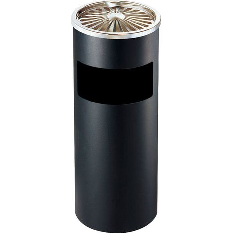 Cestino Gettacarte Posacenere Ø24,7 cm in Metallo Nero Opaco 10L per Interno Esterno (1/5)