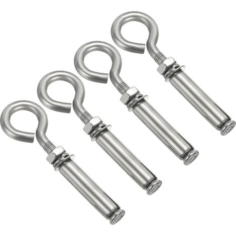 Crochet d'Expansion M8 - Lot de 4 - en Acier Inoxydable 340 - Vis pour Fixation au Mur en Béton, Brique Ou Pierre - Couleur Argentée (1/5)