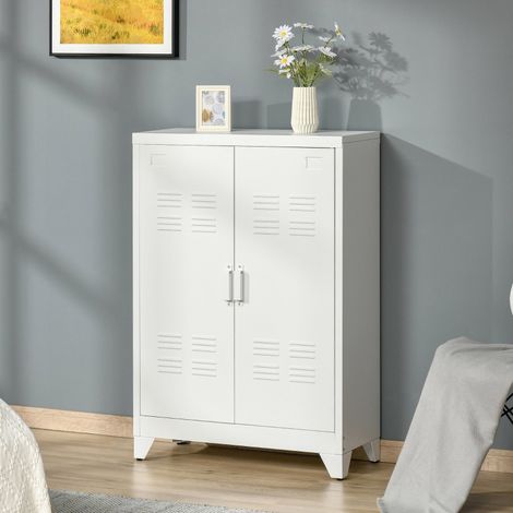 Classeur métallique à double porte avec lattes magnétiques, 75 x 33 x 110 cm, blanc – armoire de bureau et rangement professionnel (1/4)