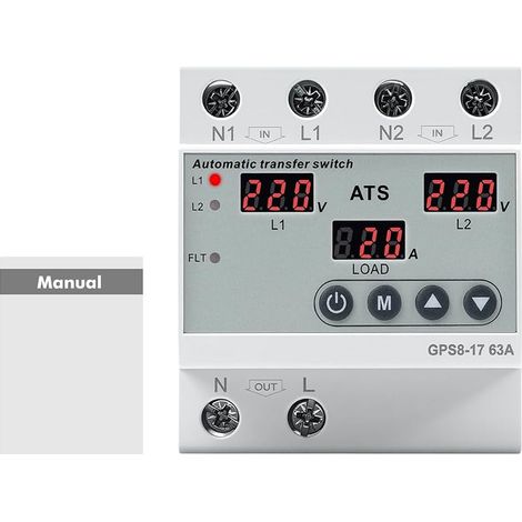 Commutateur de Transfert Automatique Inverseur de Source Monophasé 63A AC220V avec Affichage LED, protection contre les surtensions et les sous-tensions pour générateurs et systèmes photovoltaïques (1/5)