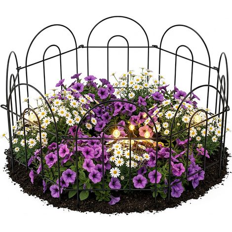 Relaxdays Beetzaun Metall, 6 modulare Zaunelemente Rundbogen, HxB: 45x240 cm, Garten Beeteinfassung zum Stecken, schwarz