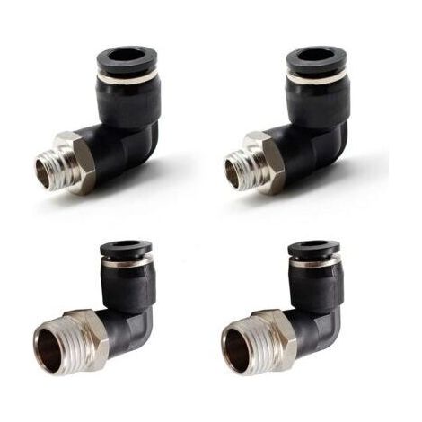 4 Pièces Connecteurs Pneumatiques, Deux Modèles Différents (6MM × 1/4" et 8MM × 1/8") Raccords Rapides à Filetage Mâle, Noir Coude Pneumatique Connecteur, Convient aux Outils de Bricolage-