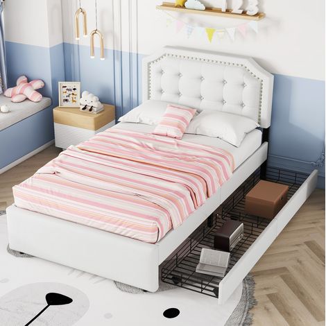 Letto singolo imbottito con cassetti MDF 90x200 cm OKMYHOME (1/5)