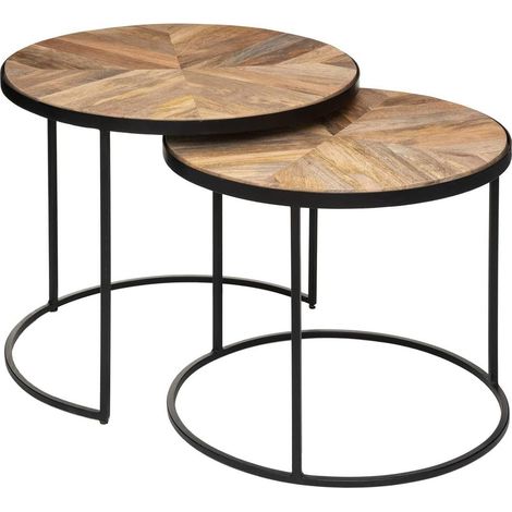 Lot de 2 tables café gigognes en métal noir et manguier Basile (1/5)