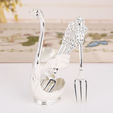 (Blanc argenté + Fourchette) Rangement pour fourchettes à fruits, couverts de cuisine élégants et créatifs en métal (1/2)