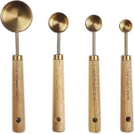 Ensemble de cuillères doseuses avec manche en bois et cuillère doseuse en acier inoxydable, accessoire de cuisine pour la pâtisserie (1/5)