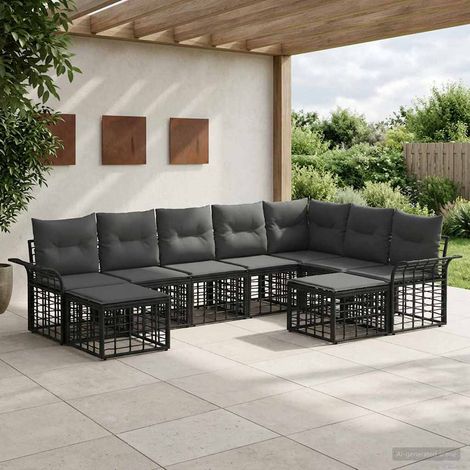Conjunto de sofás de exterior 9 pcs Negro y Gris oscuro (1/5)