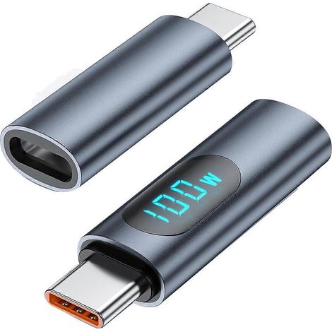 Adaptateur USB-C (lot de 2) avec affichage LED, testeur de puissance rapide PD 100 W (mâle/femelle), chargeur et moniteur USB-C avec rallonge. (1/5)