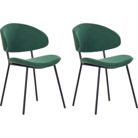 Lot de 2 Chaises en Tissu Vert Sans Accoudoirs et Dossier Courbe Cuisine Kiana