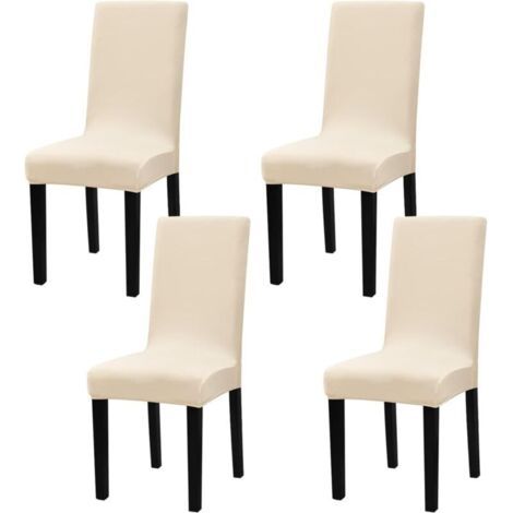 BUNTHAUS Lot de 4 housses de chaise extensibles – Beige clair – Amovibles et lavables (1/5)
