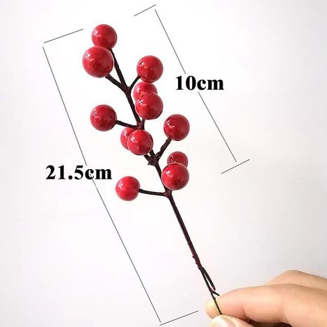 Fleurs artificielles rouges - Fleur en plastique de 21 cm avec perles sphériques - Fleurs artificielles pour décoration (1/3)