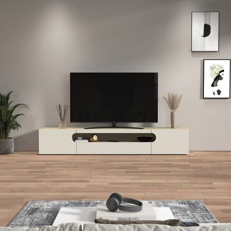 WHOUS Mobile porta TV Real con 2 ante laterali 1 ribalta e 1 vano aperto cashmere e rovere chiaro 240x40x40 cm (1/5)
