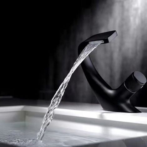 Schwarzer Waschtisch-Wasserhahn – Wasserfall-Wasserhahn für massive Waschbecken – Hochwertiger Wasserhahn (Schwarz) A (1/3)