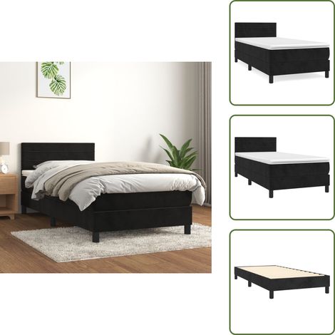 Colchón de terciopelo - vidaXL Cama box spring con colchón terciopelo negro 80x200 cm - Cama con cabecero ajustable