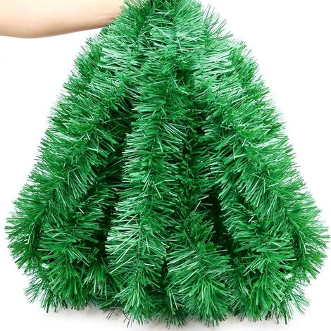 Weihnachtsgirlande Lametta 10m Grün Funkelnd für Baum & Deko
