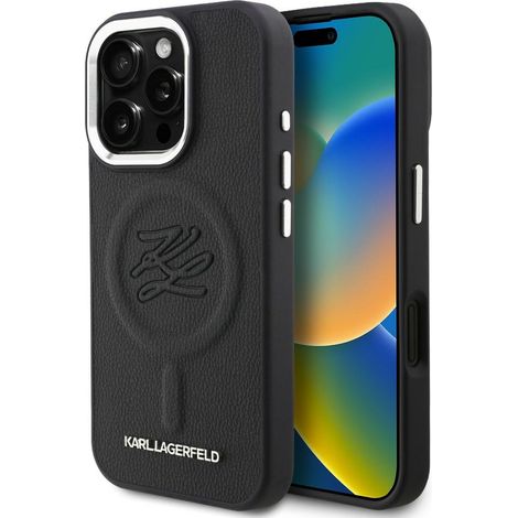 Karl Lagerfeld MagSafe Hülle mit Initialen und Metalllogo für iPhone 16 Pro, Schwarz (1/5)