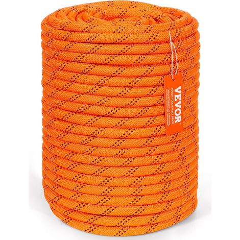 Corde en polyester double tressé, 12,7 mm x 67,06 m, corde d'escalade en plein air, 48 brins, résistance à la rupture de 35,58 kN, pour randonnée, camping, balançoire, sauvetage, orange et noir (1/5)