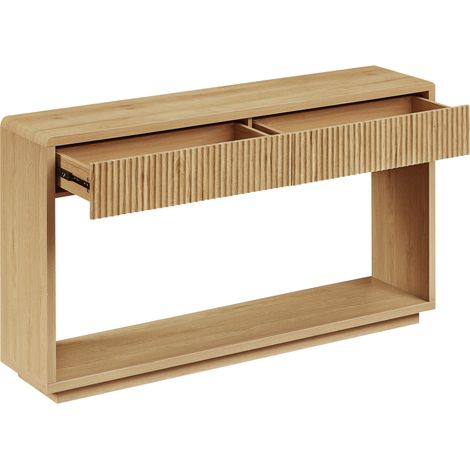 Consola moderna de recibidor de 150 cm color madera natural con 2 cajones y estante abierto MODENUIT (1/5)