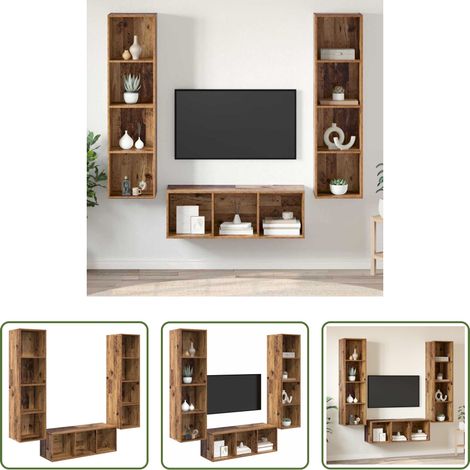 vidaXL Altholz Schrank - TV-Schrankset Wandmontiert 3 pcs Altholz Holzwerkstoff (1/5)