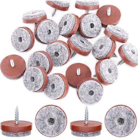 Lot de 52 patins antidérapants à visser en feutre marron 28 mm pour pieds de chaise, table, canapé et tabouret