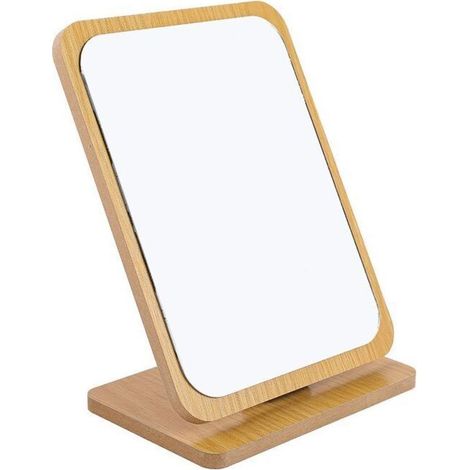 Miroir de maquillage de table pliable en bois -22x16cm, Petit miroir carré sur pied - Miroir de maquillage portable - Miroir carré moyen sur pied (1/5)