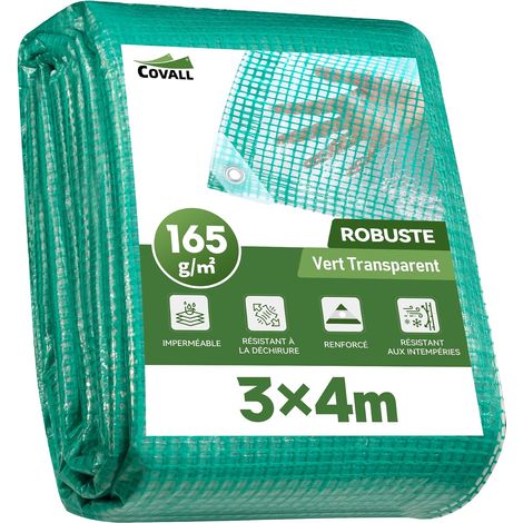 Bâche Renforcée Vert Transparent avec Œillets en Aluminium – Imperméable et Résistant aux Déchirures pour Extérieur, Jardin, Terrasse et Serre – 165 g/m² HDPE – 3x4 m (1/5)