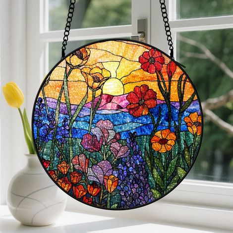 15cm Suspension en vitrail - Attrape-soleil artistique élégant unique, décoration maison fenêtre, cadeau Fête des Mères, Anniversaire pour femme, homme (1/5)
