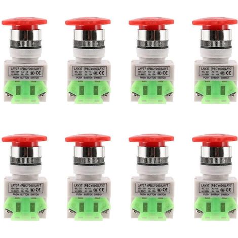 8 boutons-poussoirs d'arrêt d'urgence à capuchon champignon rouge, 1NO, 1NC, DPST, 660 V CA, 10 A (1/5)