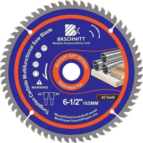 Kreissägeblatt 165mm 60 Zähne für Holz, Metall & Alu mit 20/16mm Bohrung (1/5)
