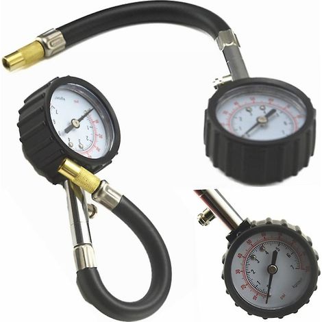 Manomètre universel de pression des pneus pour voitures, camions et motos, avec tuyau flexible et indicateur à cadran. Testeur de pression pour véhicules. (1/5)