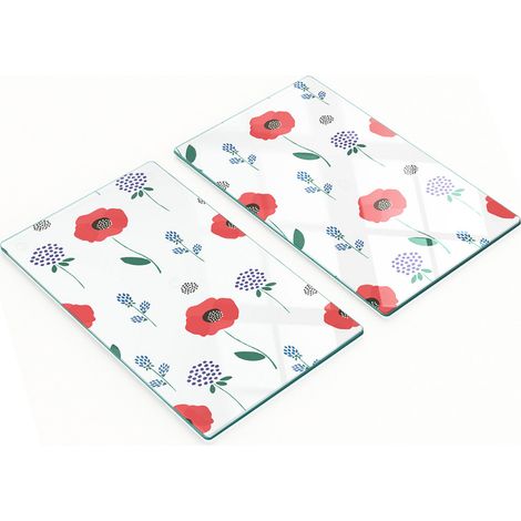 Multifunktionale, dekorative Glasplatten für die Küche, Mohnblumenmuster, 2 x 30 x 52 cm (1/5)