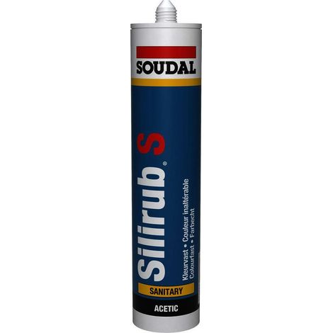 Silirub S - Mastic silicone acétique sanitaire - Soudal - Cartouche de 300 ml Blanc