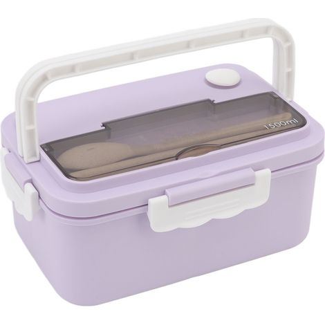 Boîte à lunch de 1500 ml en plastique résistant à la chaleur, type bento, avec baguettes et cuillère, idéale pour les étudiants. Couleur : violet taro. (1/5)