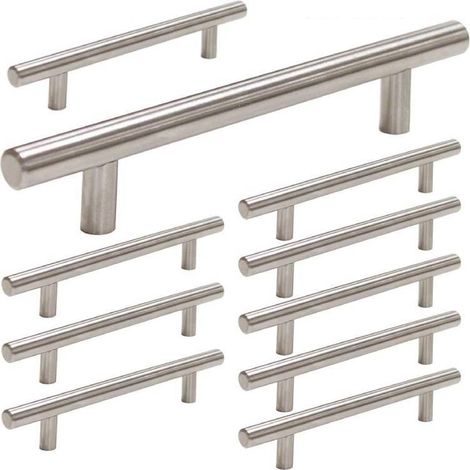 Confezione da 10 maniglie per mobili da cucina, distanza tra i centri 128 mm, maniglie per mobili da cucina in nichel spazzolato (1/3)