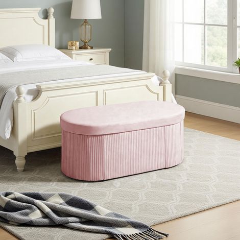 Panca contenitore, contenitore pieghevole, 72 L, 76x38x35 cm, rivestimento in velluto, cassapanca contenitore rosa
