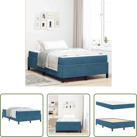 Lits en bois - Cadre de lit avec matelas Bleu foncé 120 x 190 cm tissu (1/5)