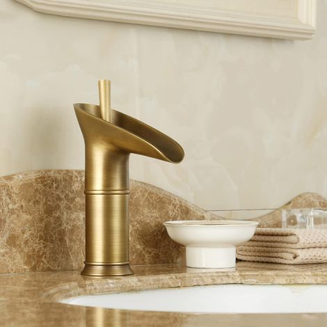 GROOFOO Mitigeur de Lavabo style rétro en Laiton massif Laiton. Mitigeur monotrou pour Eau froide, pour Cuisine, Salle de Bains et Extérieur (1/5)