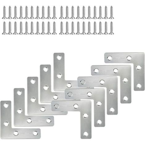 Lot de 10 équerres d'angle en acier inoxydable, fixations pour meubles, plaques de fixation plates, connecteurs en L avec vis 50 x 50 mm