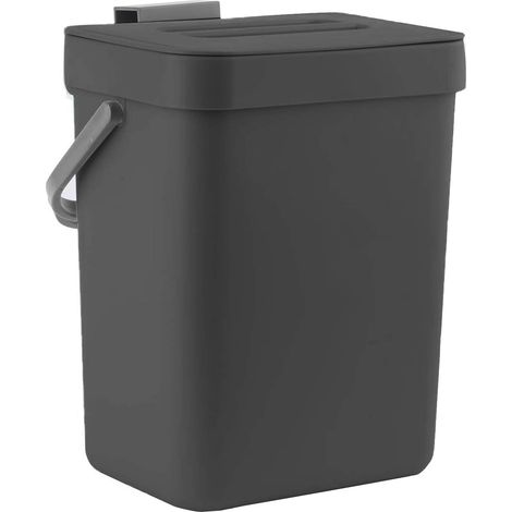Poubelle murale 3 L avec couvercle pour cuisine et salle de bain avec format compact et fixation murale couleur noire (1/5)