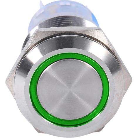 Wasserdichter, selbstverriegelnder Drucktaster, 19 mm, 12–24 V, grüne LED, Edelstahl