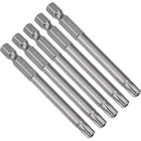 5Pcs Embout de Tournevis 1/4" Hex Jarret T30 Torx Magnétique Sécurité 75mm Long (1/5)