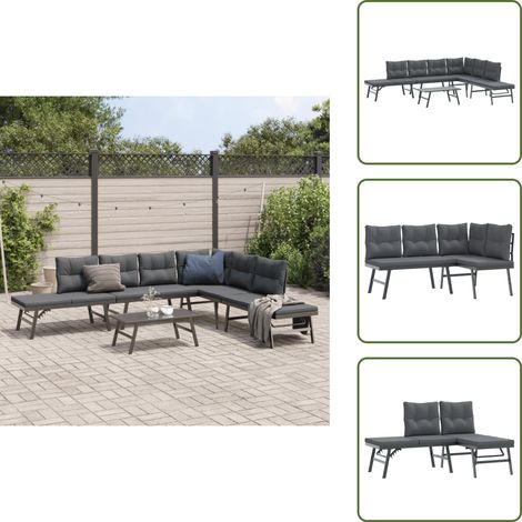 5-tlg. Garten-Sitzgruppe mit Kissen Schwarz Stahl - Gartengruppe - Gartenmöbel Set - Esszimmerset Outdoor - Essplatz Im Freien - Lounge Möbel (1/5)