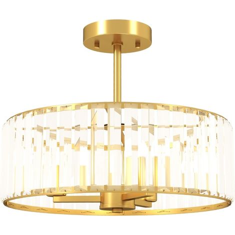 Lampada da soffitto design chandelier con paralume in cristallo, 3 lampadine, metallo dorato (1/4)