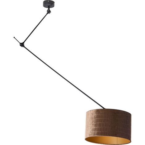 Pendelleuchte schwarz mit Samtschirm Krokodil-Design 35cm - Blitz