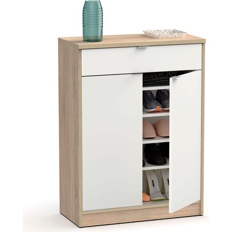 Briebe Domus Zapatero Entrada Recibidor, Mueble Auxiliar Estrecho Zapatos, 2 Puertas, 1 Cajón 101x75x36 cm  Blanco