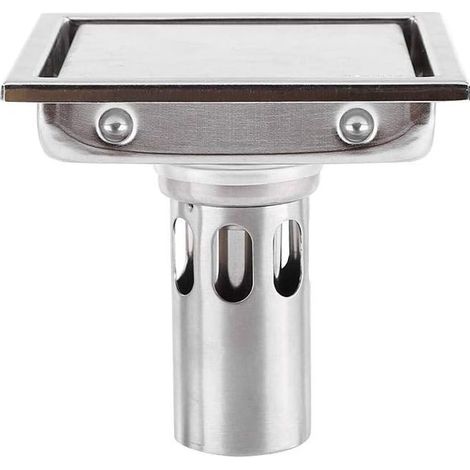 Siphon de sol carré 110 mm en acier inoxydable 304 avec filtre à cheveux pour carrelage, anti-obstruction, anti-odeur, cuisine, salle de bain, grand diamètre, toilettes, balcon (1/4)