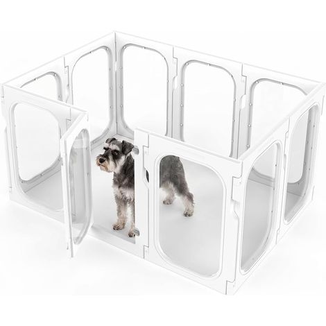 Parc en acrylique transparent pour chien de 65 cm pour intérieur et extérieur, enclos portable et robuste pour chiens de petite et moyenne taille – 10 panneaux (1/5)