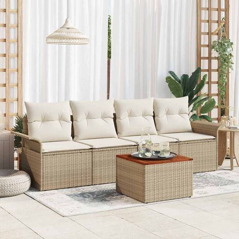 Teenpull – Gartensofa-set 5 Stk. Beige Poly-Rattan (1/5)