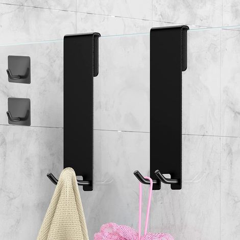 Crochet Porte Douche - Acier Inoxydable - Pour Porte Verre Sans Cadre - Sans Perçage - 4 Pièces (1/5)