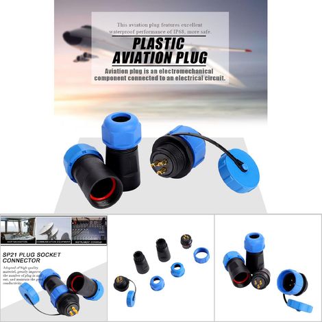 Connecteur étanche SP21 IP68 3 broches, prise avion en plastique, raccord de câble en ligne (3 broches) (1/5)